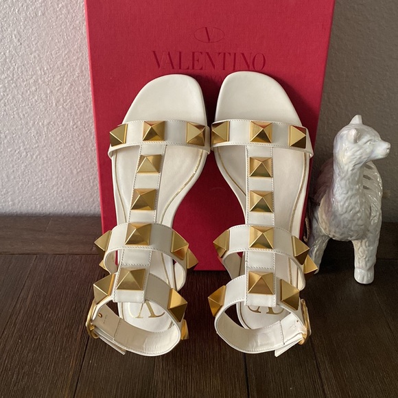 Valentino Garavani White and Gold Studded Sandals - Picture 6 of 12